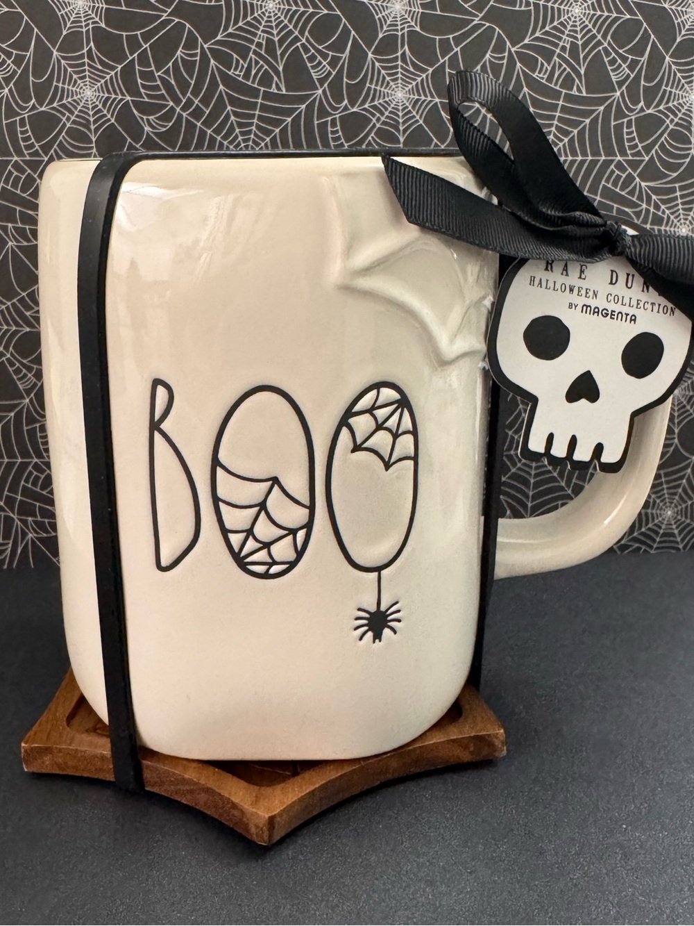 Rae Dunn 'BOO' Halloween Ceramic Mug with Coaster